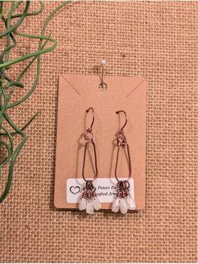 NEW Artisan Moonstone Cluster Drop Dangle Earrings Copper Hand Hammered Wrapped